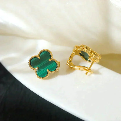 [⭐Hevara Jewelry]CLOVER MEDIUM 1 MOTIFS MALACHITE  EARRINGS