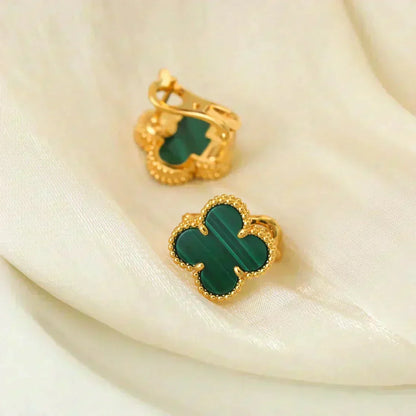 [⭐Hevara Jewelry]CLOVER MEDIUM 1 MOTIFS MALACHITE  EARRINGS