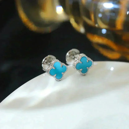 [⭐Hevara Jewelry]CLOVER MINI 9.5MM ONYX STUD EARRINGS SILVER
