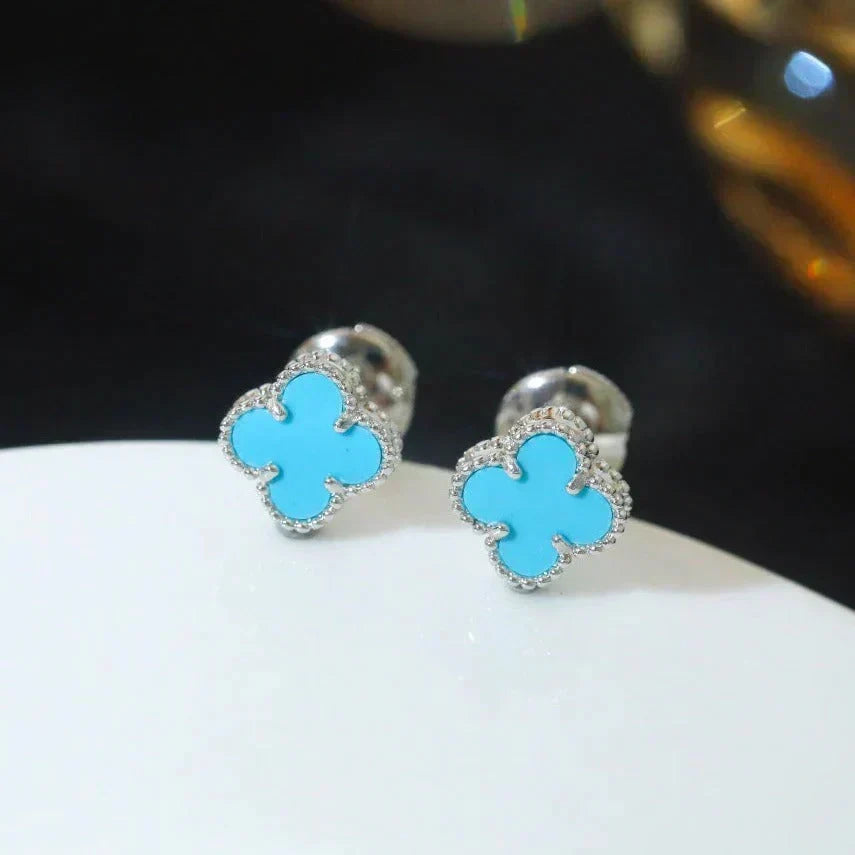 [⭐Hevara Jewelry]CLOVER MINI 9.5MM ONYX STUD EARRINGS SILVER