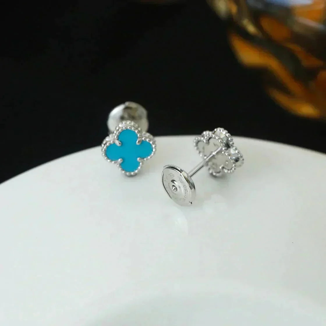 [⭐Hevara Jewelry]CLOVER MINI 9.5MM ONYX STUD EARRINGS SILVER
