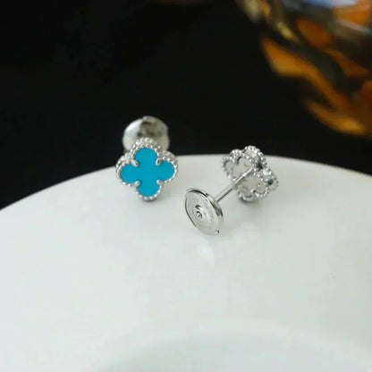 [⭐Hevara Jewelry]CLOVER MINI 9.5MM ONYX STUD EARRINGS SILVER
