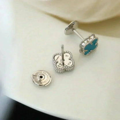 [⭐Hevara Jewelry]CLOVER MINI 9.5MM ONYX STUD EARRINGS SILVER