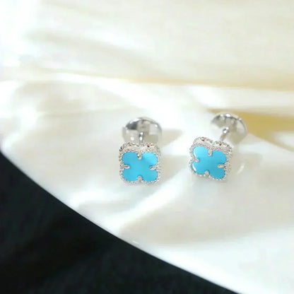 [⭐Hevara Jewelry]CLOVER MINI 9.5MM ONYX STUD EARRINGS SILVER