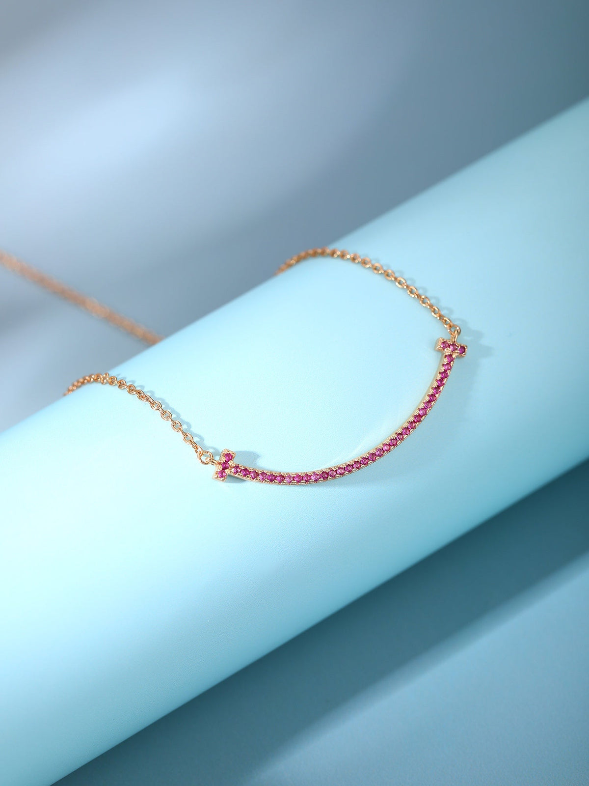 [Hevara Jewelry]BIG SMILE PEDANT PINK DIAMOND NECKLACE