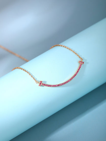 [Hevara Jewelry]BIG SMILE PEDANT PINK DIAMOND NECKLACE