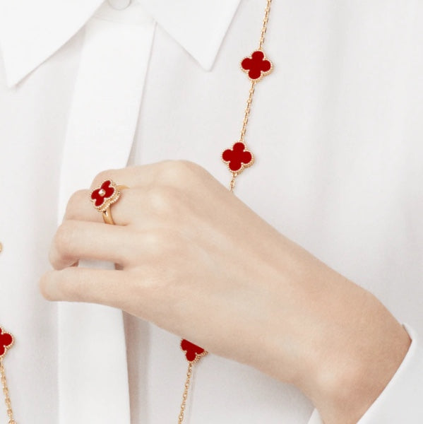 [⭐Hevara Jewelry]CLOVER CARNELIAN RING ROSE GOLD DIAMOND