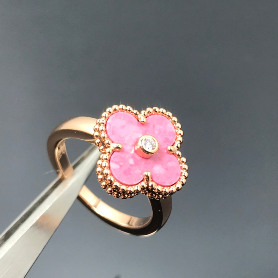 [⭐Hevara Jewelry]CLOVER RHODONITE ROSE GOLD RING