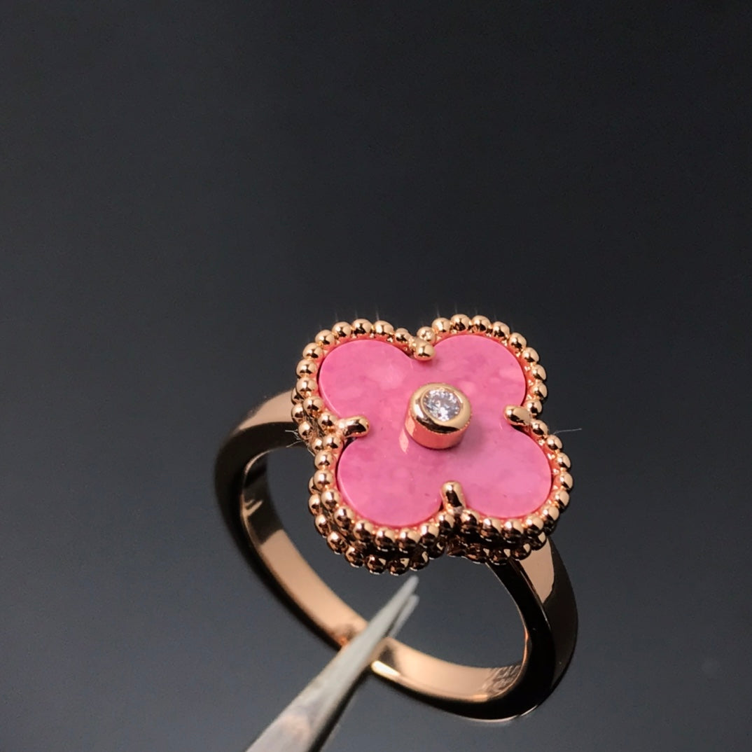 [⭐Hevara Jewelry]CLOVER RHODONITE ROSE GOLD RING