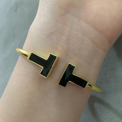 [Hevara Jewelry]T WIDE ONYX OPEN BRACELET