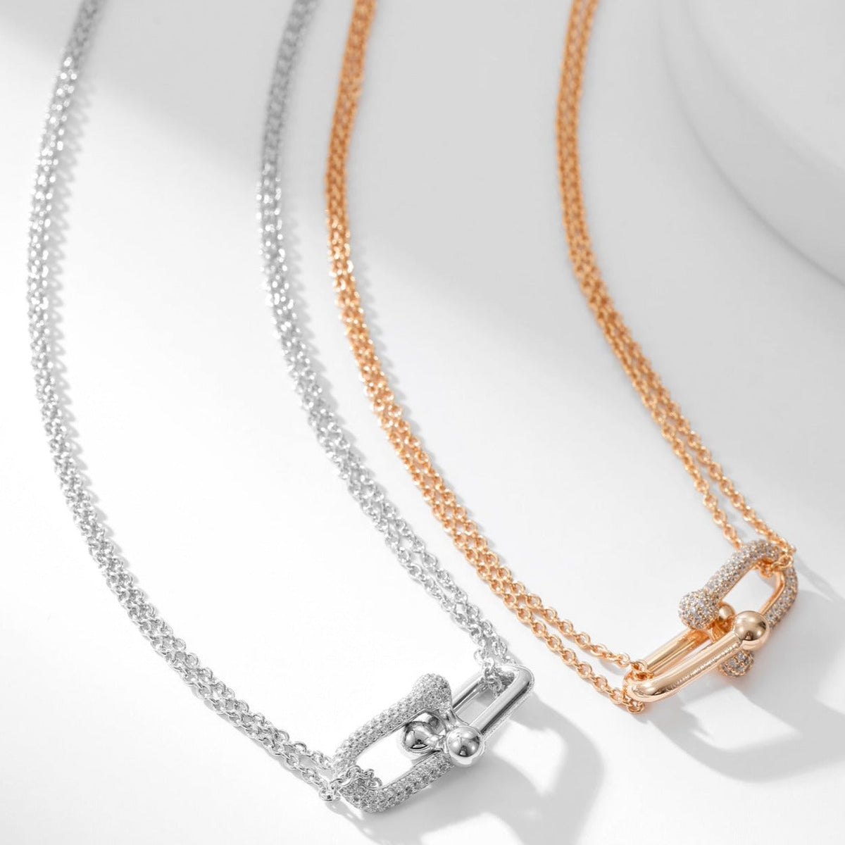 [Hevara Jewelry]HARDWEAR DIAMOND PEDANT DOUBLE CHAIN NECKLACE