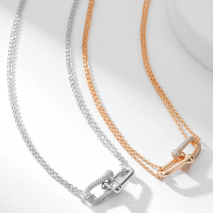 [Hevara Jewelry]HARDWEAR DIAMOND PEDANT DOUBLE CHAIN NECKLACE