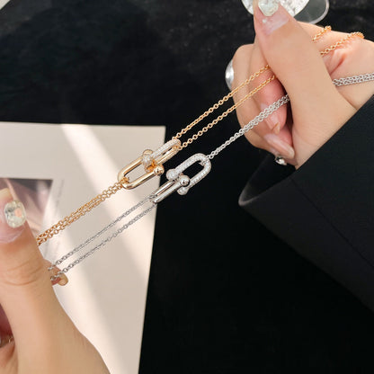 [Hevara Jewelry]HARDWEAR DIAMOND PEDANT DOUBLE CHAIN NECKLACE