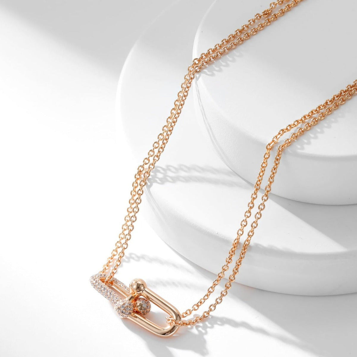[Hevara Jewelry]HARDWEAR DIAMOND PEDANT DOUBLE CHAIN NECKLACE