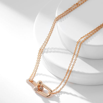 [Hevara Jewelry]HARDWEAR DIAMOND PEDANT DOUBLE CHAIN NECKLACE