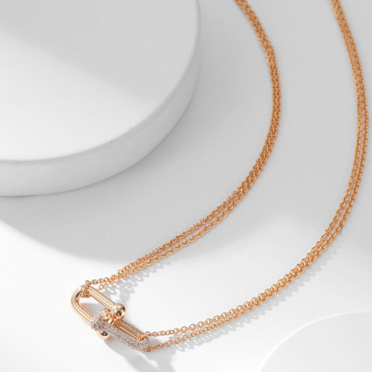 [Hevara Jewelry]HARDWEAR DIAMOND PEDANT DOUBLE CHAIN NECKLACE