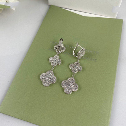 [⭐Hevara Jewelry]CLOVER 3 MOTIF DIAMOND SILVER DROP EARRINGS