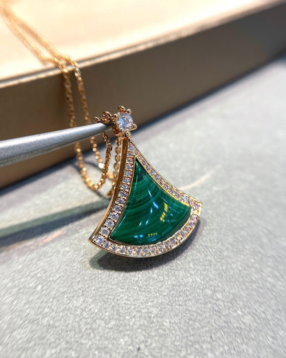 [⭐Hevara Jewelry]DREAM MALACHITE DIAMOND PAVED PINK GOLD NECKLACE