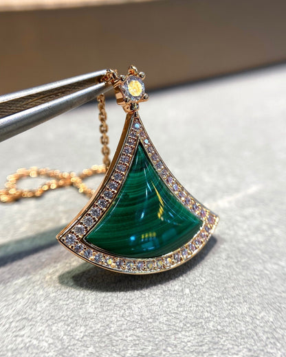 [⭐Hevara Jewelry]DREAM MALACHITE DIAMOND PAVED PINK GOLD NECKLACE