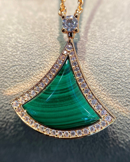 [⭐Hevara Jewelry]DREAM MALACHITE DIAMOND PAVED PINK GOLD NECKLACE