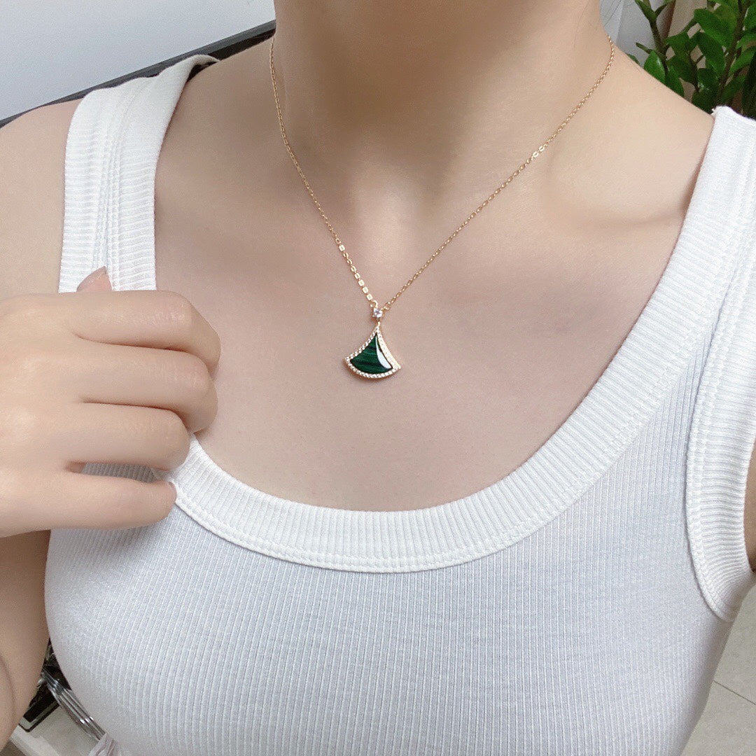 [⭐Hevara Jewelry]DREAM MALACHITE DIAMOND PAVED PINK GOLD NECKLACE