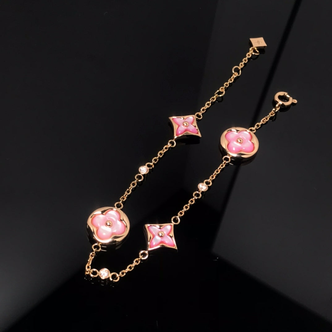 [⭐Hevara Jewelry]STAR AND SUN 4 MOTIF PINK MOP PINK GOLD BRACELET