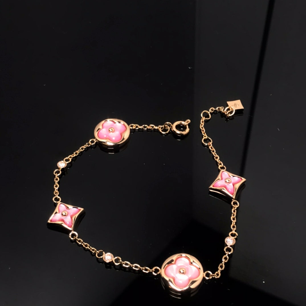 [⭐Hevara Jewelry]STAR AND SUN 4 MOTIF PINK MOP PINK GOLD BRACELET
