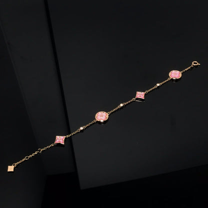 [⭐Hevara Jewelry]STAR AND SUN 4 MOTIF PINK MOP PINK GOLD BRACELET