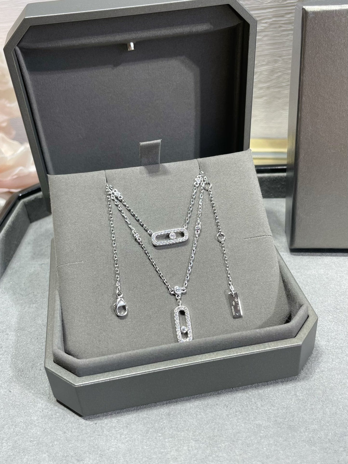 [⭐Hevara Jewelry]MOVE 2 ROW DIAMOND NECKLACE