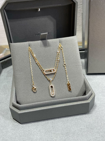 [⭐Hevara Jewelry]MOVE 2 ROW DIAMOND NECKLACE
