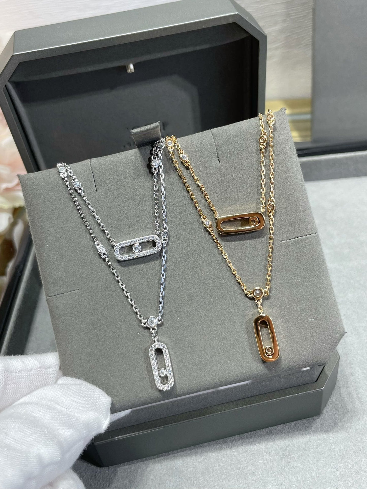[⭐Hevara Jewelry]MOVE 2 ROW DIAMOND NECKLACE