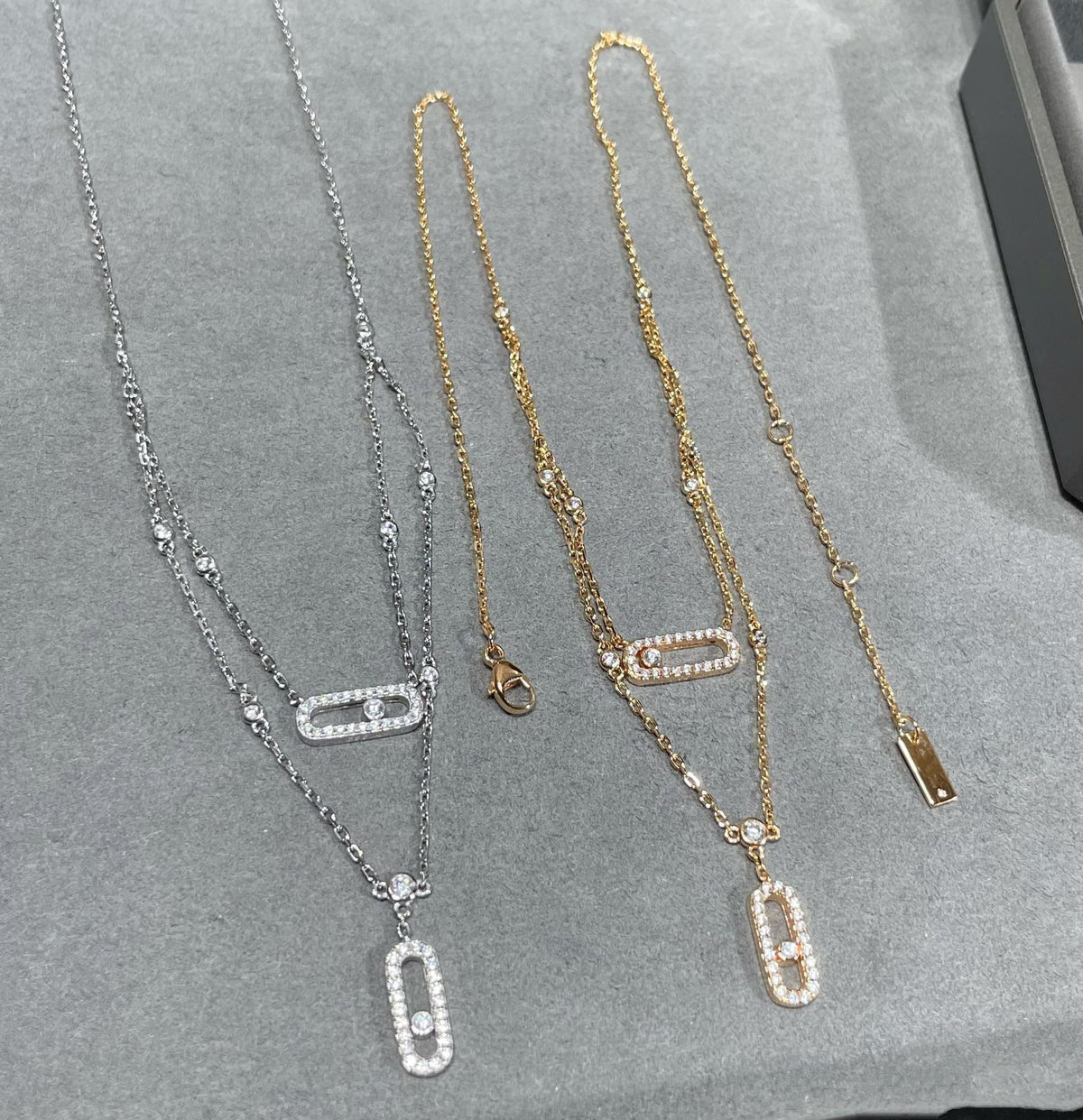 [⭐Hevara Jewelry]MOVE 2 ROW DIAMOND NECKLACE