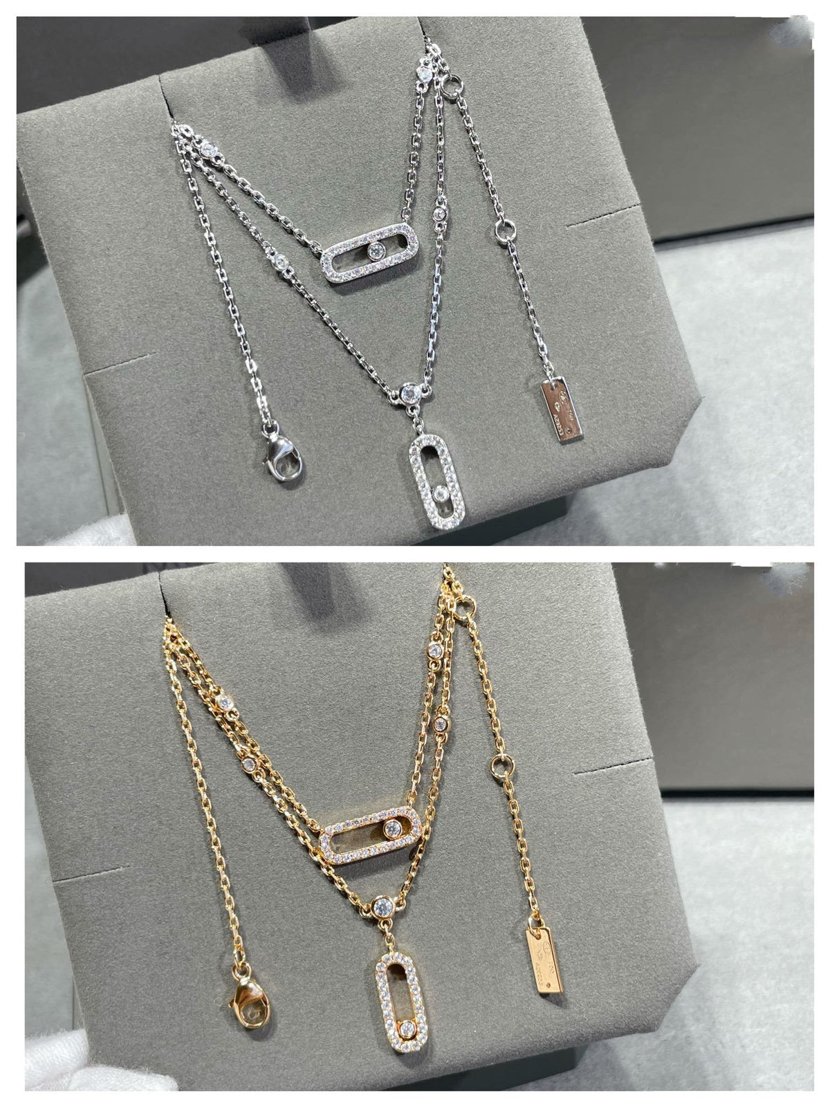 [⭐Hevara Jewelry]MOVE 2 ROW DIAMOND NECKLACE