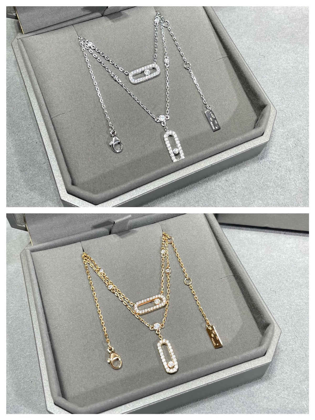 [⭐Hevara Jewelry]MOVE 2 ROW DIAMOND NECKLACE