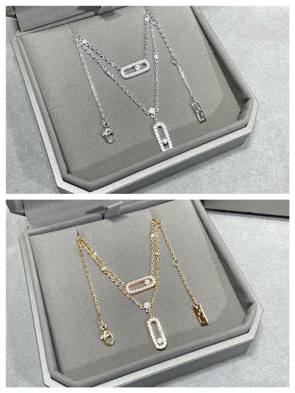 [⭐Hevara Jewelry]MOVE 2 ROW DIAMOND NECKLACE