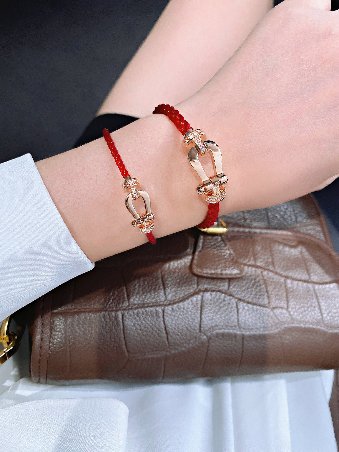 [⭐Hevara Jewelry]FORCE 10 HALF DIAMOND PINK GOLD RED CORDERI LARGE AND MEDIUM MODEL