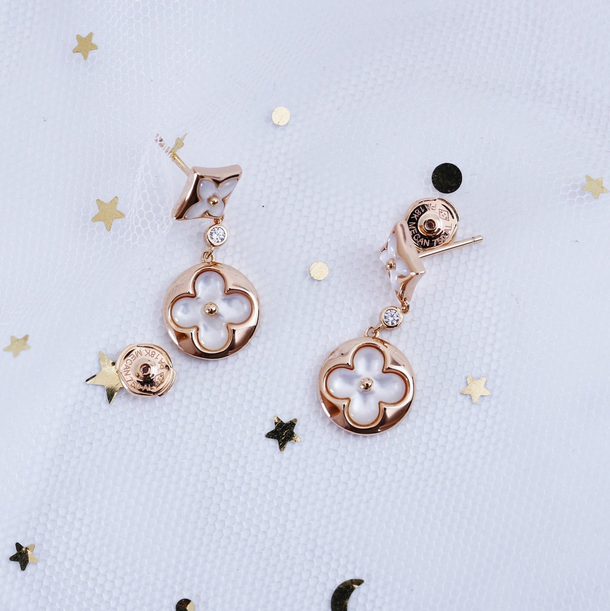 [⭐Hevara Jewelry]STAR AND SUN PINK GOLD MOP DROP EARRINGS
