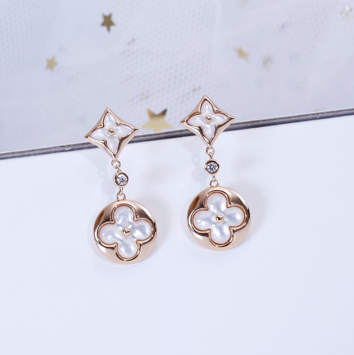 [⭐Hevara Jewelry]STAR AND SUN PINK GOLD MOP DROP EARRINGS