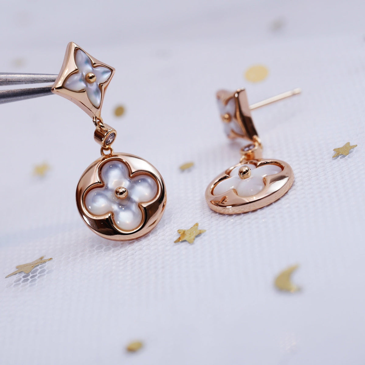 [⭐Hevara Jewelry]STAR AND SUN PINK GOLD MOP DROP EARRINGS
