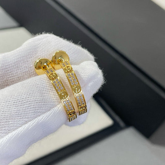 [⭐Hevara Jewelry]LOVE DIAMOND GOLD HOOP EARRINGS
