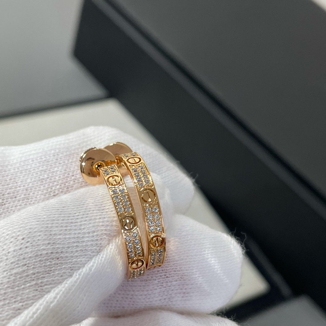 [⭐Hevara Jewelry]LOVE DIAMOND PINK GOLD HOOP EARRINGS