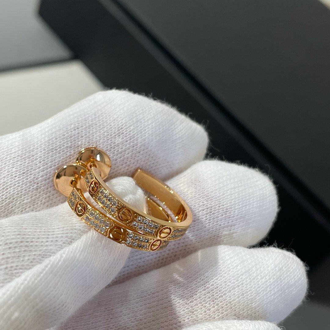 [⭐Hevara Jewelry]LOVE DIAMOND PINK GOLD HOOP EARRINGS