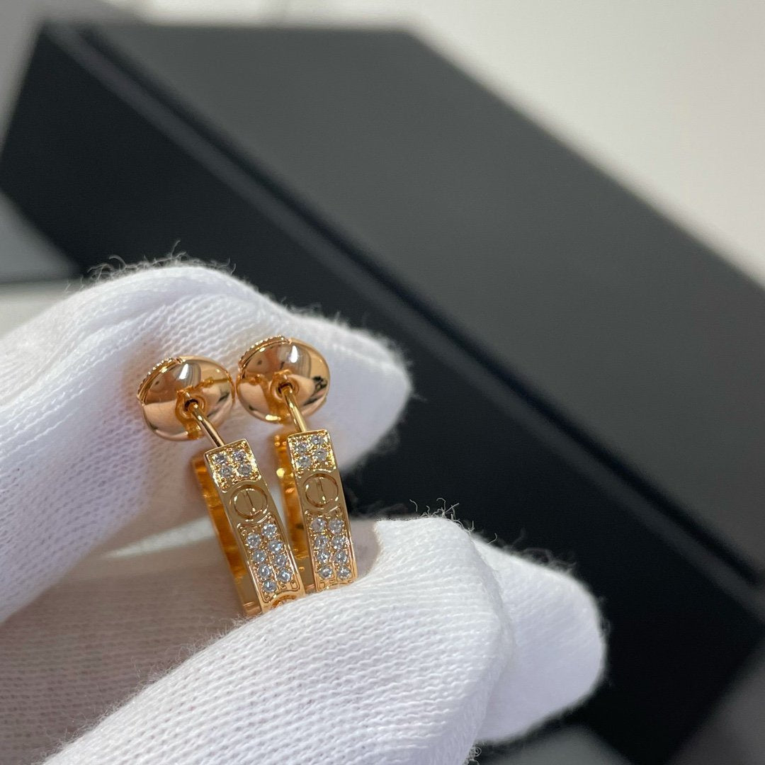 [⭐Hevara Jewelry]LOVE DIAMOND PINK GOLD HOOP EARRINGS