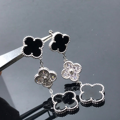 [⭐Hevara Jewelry]CLOVER 3 MOTIF DIAMOND ONYX SILVER EARRINGS