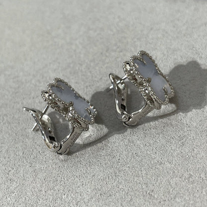 [⭐Hevara Jewelry]CLOVER CHALCEDONY SILVER STUD EARRINGS