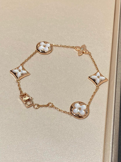 [⭐Hevara Jewelry]STAR AND SUN 5 MOTIF MOP PINK GOLD BRACELET