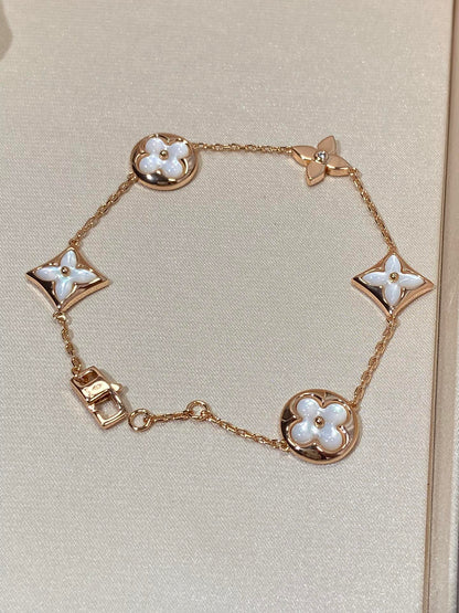 [⭐Hevara Jewelry]STAR AND SUN 5 MOTIF MOP PINK GOLD BRACELET