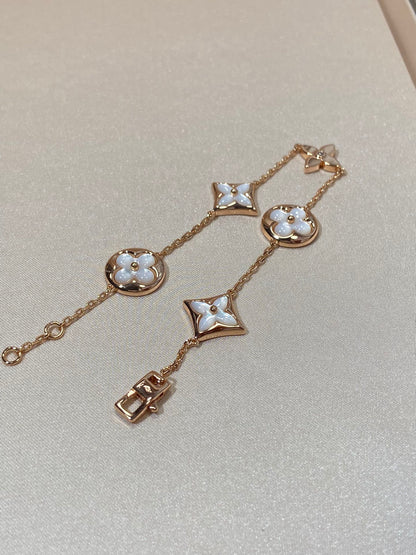 [⭐Hevara Jewelry]STAR AND SUN 5 MOTIF MOP PINK GOLD BRACELET