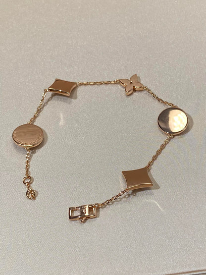 [⭐Hevara Jewelry]STAR AND SUN 5 MOTIF MOP PINK GOLD BRACELET