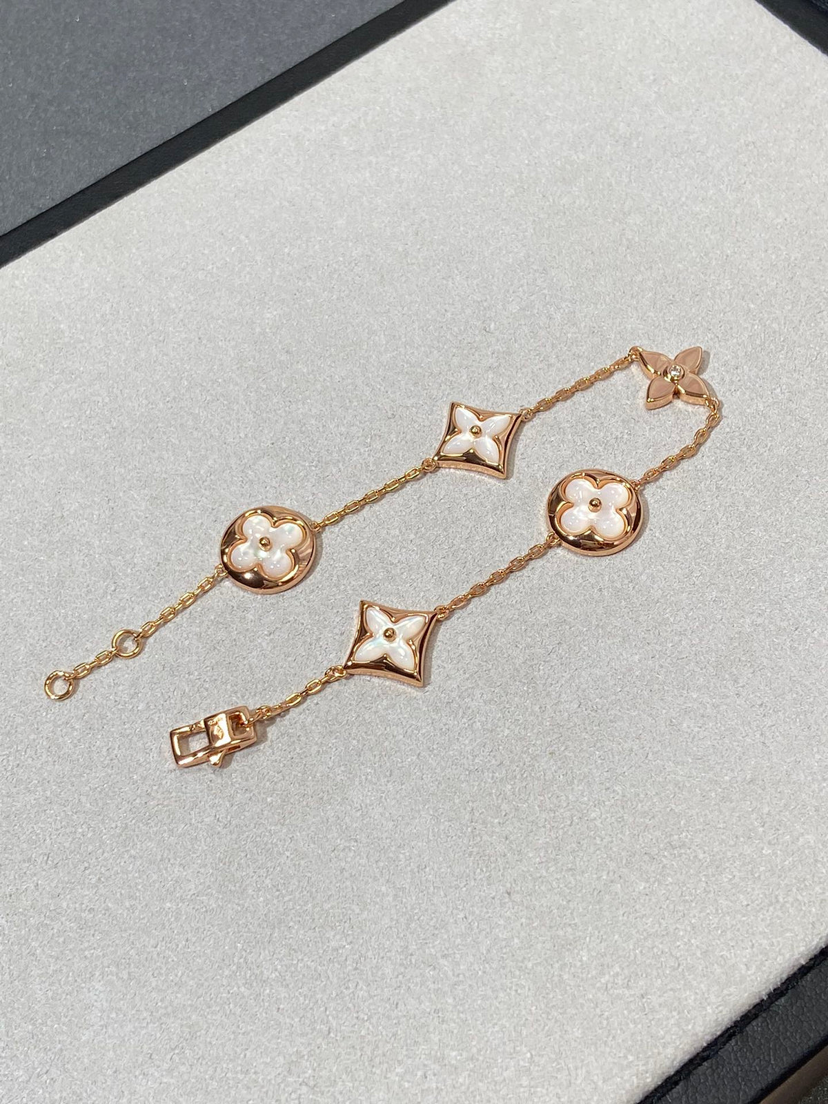 [⭐Hevara Jewelry]STAR AND SUN 5 MOTIF MOP PINK GOLD BRACELET